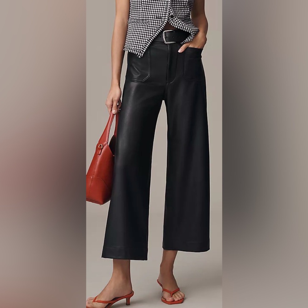 Maeve Black Wide-Leg Faux Leather Pants
